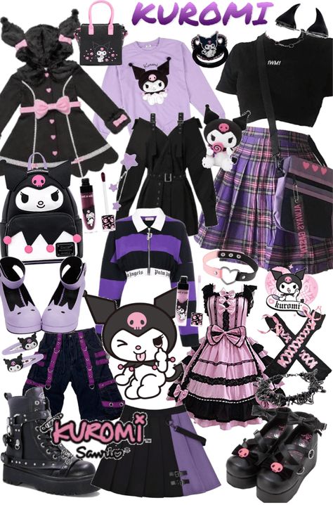 kuromi outfit ideas | #Sanrio #kuromi Kuromi Aesthetic Clothes, Sanrio Fashion Aesthetic, Kuromi Style Outfit, Kuromi Gijinka, Kuromi And My Melody Outfits, Kuromicore Outfits, Kuromi Cosplay Outfit, Kuromi Royale High Outfit, Kuromi Costume Ideas