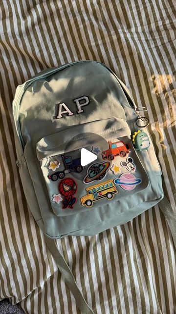 Cheyenne on Instagram: "he loved getting to pick out all of his favorite things to put on it 🥹🩵✏️ can’t believe we’re already at this point!!!  comment “SCHOOL” for the supplies to make your own  #backtoschool #backpack #patches #diy #diybackpack #toddler #toddlertravel #toddlerbackpack #toddlermom #preschool #preschoolprep #stoneycloverdupe #kids #momlife #momoftwo #motherhood" Backpack With Patches, Preschool Backpack, Preschool Prep, Backpack Patches, Lil Sis, Diy Backpack, Toddler Backpack, Toddler Mom, Toddler Travel