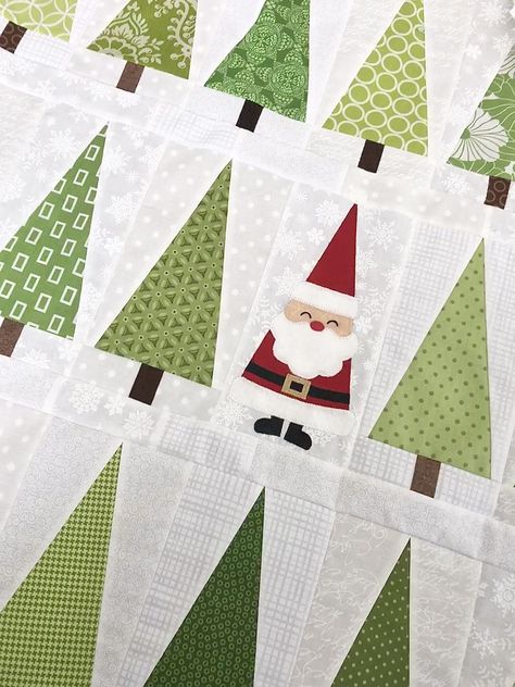 Santa in the Trees - Ahhh...Quilting Christmas Tree Quilting Template, Christmas Tree Quilt Pattern Free, Santa In The Trees Quilt Pattern, Quilts With Trees, Tree Quilt Blocks Free Pattern, Christmas Quilts Ideas Free Pattern, Christmas Tree Quilt Pattern, Santa Quilt, Tree Quilt Pattern