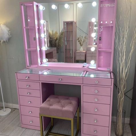 Vanity vibes daily 💄✨  Love this? Give a 🩷, share and save for future purchase 😍 Considering revamping your current space or designing for your new house? We offer customization options tailored to your preferred size, color, and design, ensuring your vanity is perfect for you. Chat with our team via WhatsApp for assistance. Browse our collection on our website through the link in our bio. . 🎀 . 🎀 . 🎀 . 🎀 #vanity #vanitymirror #vanitymakeup #vanitybeautysg #vanitygoals #mirror #mir... Pink Vanity, Frameless Mirror, Custom Vanity, Make Up Organiser, Beauty Therapy, Make Up Time, Makeup Storage, New House, Makeup Vanity