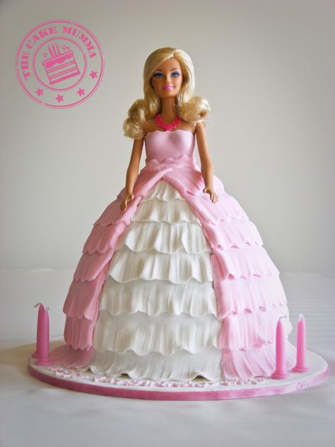 Barbie Cake - A gorgeous birthday cake for a 4 year old girl.  Barbie is chocolate cake filled with chocolate ganache and covered in fondant. Birthday Cakes Barbie, Barbie Birthday Cakes, Dolly Varden Cake, Princess Doll Cake, Barbie Doll Birthday Cake, Barbie Doll Cake, Doll Birthday Cake, Homemade Flour, Barbie Birthday Cake