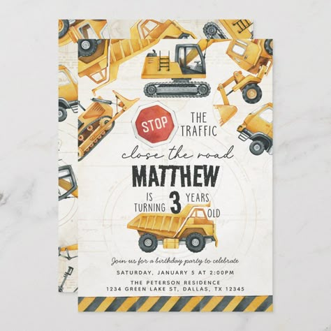 Construction Birthday Party Food, 3rd Birthday Party For Boy, Dump Truck Birthday Party, Construction Invitations, Kids Construction, Construction Birthday Invitations, Construction Theme Birthday Party, Dump Truck Birthday, Truck Birthday Party