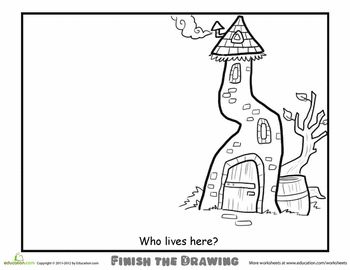 Lots of different worksheets available on Education .com . Could use some of the Finish the Drawing worksheets for Sketchbook prompts. ie: Who Lives Here? Finish The Drawing Worksheets, Finish The Drawing, Drawing Worksheets, Sketchbook Prompts, Art Sub Plans, Art Worksheets, Drawing Prompt, Homeschool Art, Creative Drawing