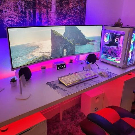 Gaming Desk Setup, Best Gaming Setup, Computer Gaming Room, Gamer Setup, Computer Desk Setup, Gamer Room Decor, Pc Gaming Setup, Video Game Room Design, Video Game Rooms