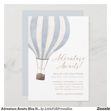 Hot Air Balloon Invitation, Blue Hot Air Balloon, Balloon Invitation, Rustic Baby Shower Invitations, Idee Babyshower, Boy Shower Invitations, Gender Reveal Party Invitations, Gender Neutral Baby Shower Invitations, Gender Reveal Balloons