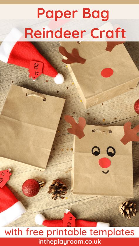 Paper Bag Reindeer Craft - In The Playroom Paper Bag Reindeer, Make A Paper Bag, Diy Gift Bag, Printable Gift Bags, How To Make A Paper Bag, Craft For Christmas, Small Paper Bags, Easy Christmas Craft, Diy Christmas Projects