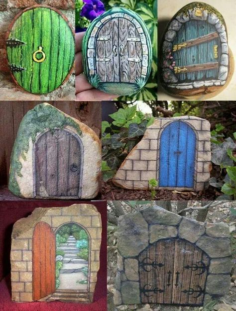 Sweet Rock Painting Ideas Easy, Fairy Garden Houses, Diy Fairy, House On The Rock, Hur Man Målar, Fairy Doors, Paint Rock, Fairy Garden Diy, Doors And Windows