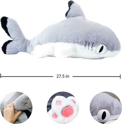 Amazon.com: Sharkitty Stuffed Animal Toys,Shark & Cat Combine Plush Toys (Gray 19.6 Inches) : Toys & Games Shark Plush Pattern, Shark Merch, Shark Cat, Cat Shark, Big Stuffed Animal, Shark Pictures, Shark Toy, Shark Plush, Cute Shark