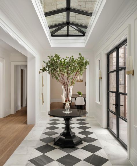 Making an entrance. Fulfilling our center table on a marble floor dreams. #misterandmrssharp w/ @bynumhomes | photo : @rusticwhiteinteriors Grey Marble Floor, Entry Tile, Updated Traditional, Hall Decor, Marble Floor, Stone House, Internal Doors, Center Table, Pool House