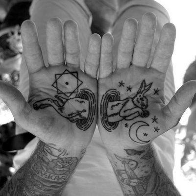 Palm tattoo - rabbit in the hat Hand Palm Tattoos, Teapot Tattoo, Inner Wrist Tattoos, Palm Tattoos, Rabbit Tattoos, Healing Tattoo, Desenho Tattoo, Skin Art, Piercing Tattoo