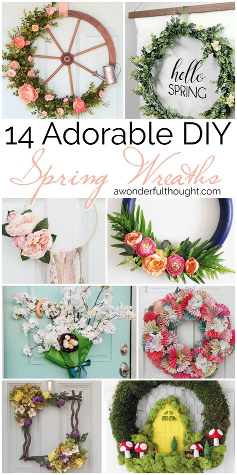 Adorable DIY Spring Wreaths #wreath #springwreath #springdecor #awonderfulthought Floral Spring Wreath, Easy Spring Wreaths To Make, Spring Floral Wreaths For Front Door, Spring Diy Wreath Front Doors, Diy Spring Wreaths For Front Door, Diy Spring Door Decor, Spring Flower Wreath Diy, Homemade Wreaths Diy Spring, Diy Seasonal Wreaths