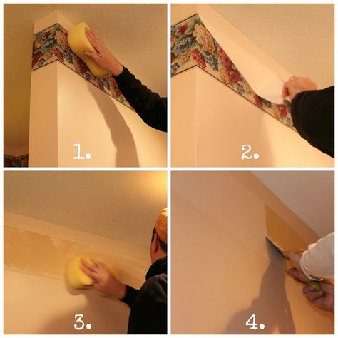 Taking Off Wallpaper, Removing Wall, Painting Over Wallpaper, Removing Old Wallpaper, Remove Wallpaper, Remove Wall, Country Vibe, Blue Floral Wallpaper, Heart Border