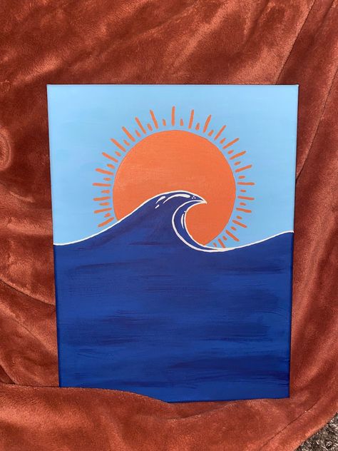 Painting ideas Cute Small Things To Paint, Summer Easy Painting Ideas, Ocean Themed Paintings Easy, Ocean Easy Painting, Summer Easy Paintings, Sun Set Painting Easy, Easy Wave Painting, Easy Asthetic Paintings For Beginners, Cubic Drawing