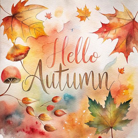 Autumn Pictures Art, Fall Themed Watercolors, Autumn Cards Watercolor, Fall Theme Watercolor, Autumn Aesthetic Watercolor Painting, Autumn Digital Art, Autumn Watercolour Illustrations, Autumn Clipart Cute, Boox Palma