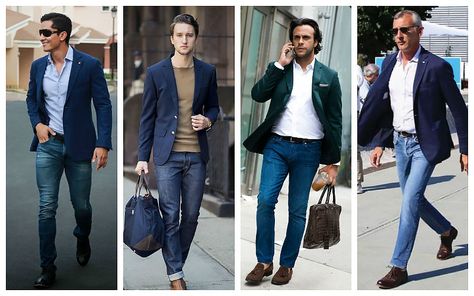 Lighter than the blazer Blazer With Jeans Men, How To Wear Blazer, Suit Jacket With Jeans, Jeans Blazer Outfit, How To Wear Blazers, The Trend Spotter, Best Blazer, Blue Jeans Mens, Men Stylish Dress