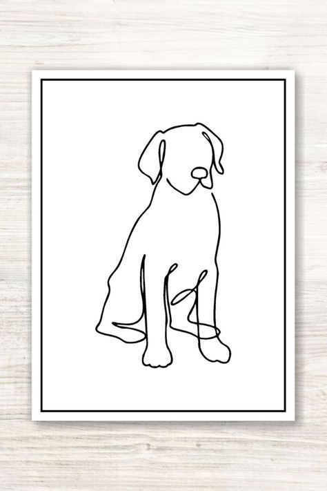 Artistic labrador retriever dog one line drawing printed onto white poly-cotton blend canvas. Canvas is mounted onto a wooden frame backing with a depth of ¾” inch (2 cm) for a continuous edge. Available in multiple sizes. Perfect addition to home or office wall decoration. Express your love for your pet! Lab Fine Line Tattoo, Minimal Dog Tattoo Labrador, Labrador Outline Tattoo, Lab Line Art, Labrador Dog Drawing, Labrador Retriever Drawing Simple, Labrador Line Art, Dog Drawing Labrador, Labrador Drawing Simple