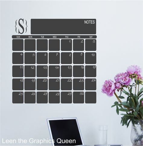 Make your own chalkboard calendar to keep the kids happy and keep you organized. Easy to create with any chalkboard and vinyl lines. Diy Chalkboard Calendar, Chalkboard Wall Calendars, Calendar Decal, Chalkboard Vinyl, Chalkboard Calendar, Cubicle Decor Office, Chalkboard Stickers, Make Your Own Calendar, Calendar Kit