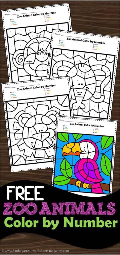 FREE Zoo Animals Color by Number Worksheets to help preschool and kindergarten age kids practice number recognition with numbers 1-10 #colorbynumber #preschool #kindergarten Number Activities Preschool, Zoo Activities, Kindergarten Colors, Animal Printables, Animal Worksheets, Math Activities For Kids, Worksheet For Kids, Fun Math Activities, Number Worksheets