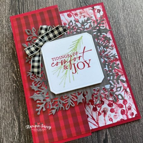 Joy Of Christmas Stampin Up Cards, Winter Meadow, Folded Christmas Cards, Wreath Cards, Homemade Holiday Cards, Christmas Classics, Handmade Christmas Cards, Create Christmas Cards, Stamped Christmas Cards