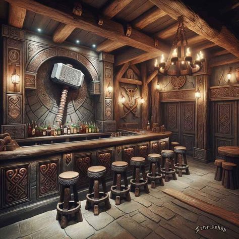 Viking Bar, Viking Hall, Home Bar Rooms, Wood And Concrete, Barn Style House Plans, Brew Pub, Dream House Rooms, Barn Style House, Bar Room