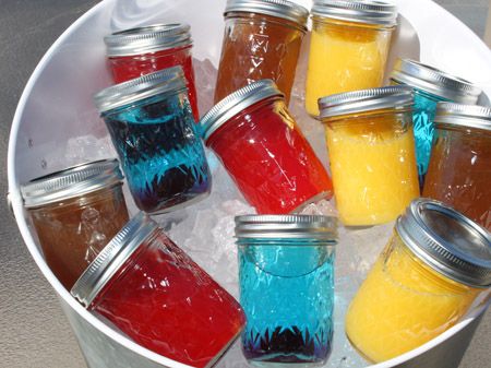 Put a Lid on It - Mason Jar Cocktails  Individual cold drinks in cute mason jars are the addition to your next party! Pre-mixed cocktails - easy way to pull off tiki drinks for a luau: Screwdriver (6 oz Orange Juice, 2 oz Vodka). Tiki Fruity Punch (3 oz Fruit punch,3 oz orange juice, 2 oz rum). Blue Lagoon (1.5 oz Blue Curaco, Lemonade, cherry). Half and Half (1/2 iced tea, 1/2 lemonade) Jar Cocktails, Mason Jar Cocktails, Hallowen Ideas, Tiki Drinks, Easy Cocktails, Adult Drinks, Party Drinks, Cocktail Drinks, Mixed Drinks