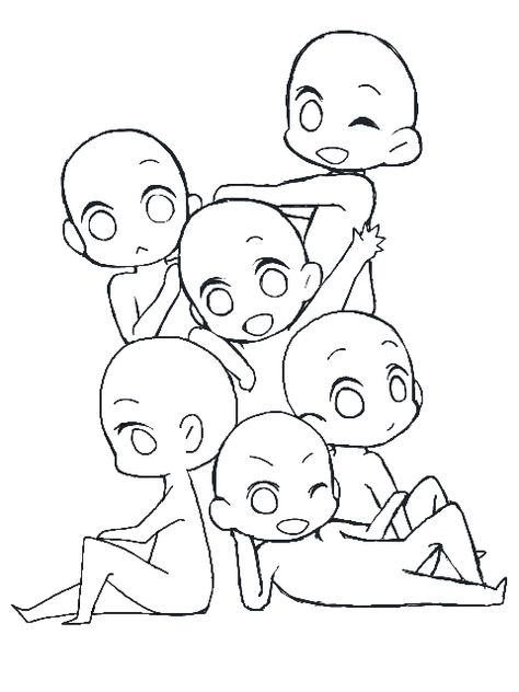 Base 5 People, Anime Body Base, Base Chibi, Chibi Base, Chibi Body, Anime Body, Chibi Sketch, Body Base, Drawings Of Friends