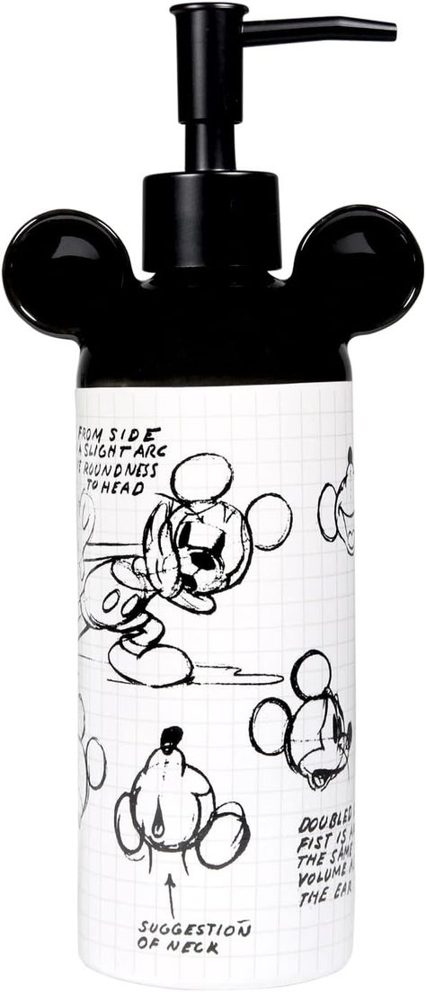 Bathroom Hand Soap Dispenser by Zrike Brands- Sketchbook Ceramic Refillable Pump Bottle Dispenser for Lotion, Soap, Shampoo- Original Black & White Zrike Brands Bathroom Accessories Countertop Tray, Mickey Mouse Bathroom, Cute Sketchbooks, Bathroom Accesories, White Soap, Bottle Dispenser, Toothbrush And Toothpaste Holder, Toothpaste Holder, Hand Soap Dispenser