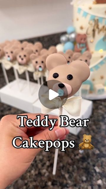 Karina Llanes on Instagram: "Teddy bear cakepops for baby shower!!

If you want to master cakepops check out the link in my bio!! I have a detailed ebook on how to make the dough with bonuses like melting chocolate tutorial, how to make fondant and links to everything you need to start your cakepop journey! 🤩🩵🧸 

#cakepops #teddybear #teddybearbabyshower #babyshower #desserttable #baker" Fondant Cake Pops, Teddy Bear Cakepops, Teddy Bear Cake Pops, Teddy Bear Cakes, Teddy Bear Baby Shower, Bear Cakes, Cakepops, Fondant Cake, Melting Chocolate