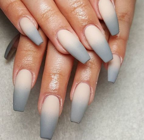 Grey Ombre Nails, Ambre Nails, Grey Matte Nails, Ombre Nail Art Designs, Unghie Sfumate, Nail Tip Designs, Coffin Nails Matte, Matte Nail, Ombre Acrylic Nails