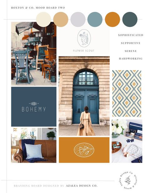 Navy Blue Aesthetic Color Palette, Blue Orange Gold Color Palette, Modern Branding Color Palette Blue, 2023 Branding Colors, Blue Mood Board Aesthetic, Navy Blue Mood Board, Beige Mood Board, Color Palette Cool, Color Palette Muted