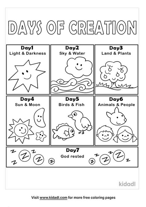 Creation Coloring Pages, 7 Days Of Creation, Toddler Bible, Preschool Bible Lessons, Sunday School Coloring Pages, Bible Worksheets, Bible Activities For Kids, Days Of Creation, Preschool Bible