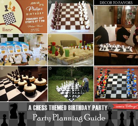 Plan Winning Moves for a Chess-themed Boy’s Birthday Party Chess Theme Birthday Party, Board Game Party Ideas, Chess Party Ideas, Chess Themed Birthday Party Ideas, Chess Party Theme, Chess Themed Party Decorations, Chess Birthday Party Ideas, Chess Themed Party, Chess Birthday Cake