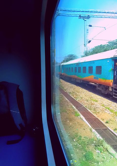 Upgraded LHB Coaches Ac Coach Train Snap, Beat Girl, Indian Train, Creative Snapchats, Train Window, Gate Wall Design, Colorful Borders Design, Colorful Borders, Indian Railways