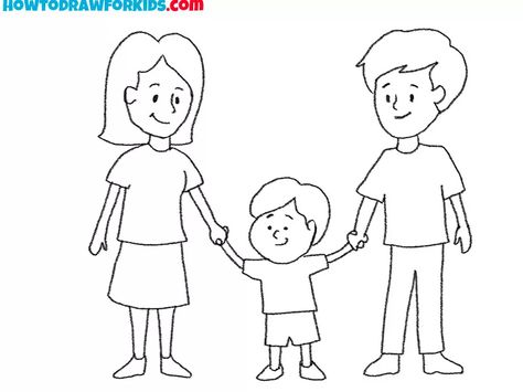 How to Draw a Family - Easy Drawing Tutorial For Kids Family Drawing Sketch Easy, Family Drawing Illustration, Family Picture Drawing, 가족 일러스트, Useful Skills, Family Coloring Pages, Easy Drawing Tutorial, Art Painting Tools, Drawing Tutorials For Kids