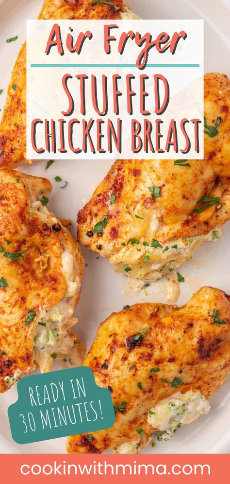 Air Fry Stuffed Chicken Breast, Airfryer Stuffed Chicken Breast, Stuffed Chicken In Air Fryer, Stuffed Chicken Air Fryer, Air Fryer Stuffed Chicken Breast, Broccoli Cream Cheese, Air Fryer Stuffed Chicken, Airfryer Chicken, Air Fryer Recipes Chicken Breast