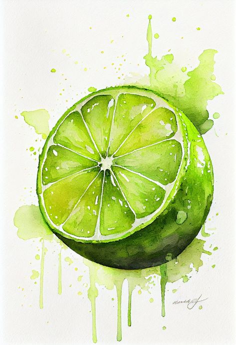 Mango Acrylic Painting, Passionfruit Watercolor, Lime Drawings, Fruits Watercolor Painting, Fruit Painting Art, Watercolour Fruit, Watermelon Drawing, Watercolor Fruits, Fruit Art Drawings