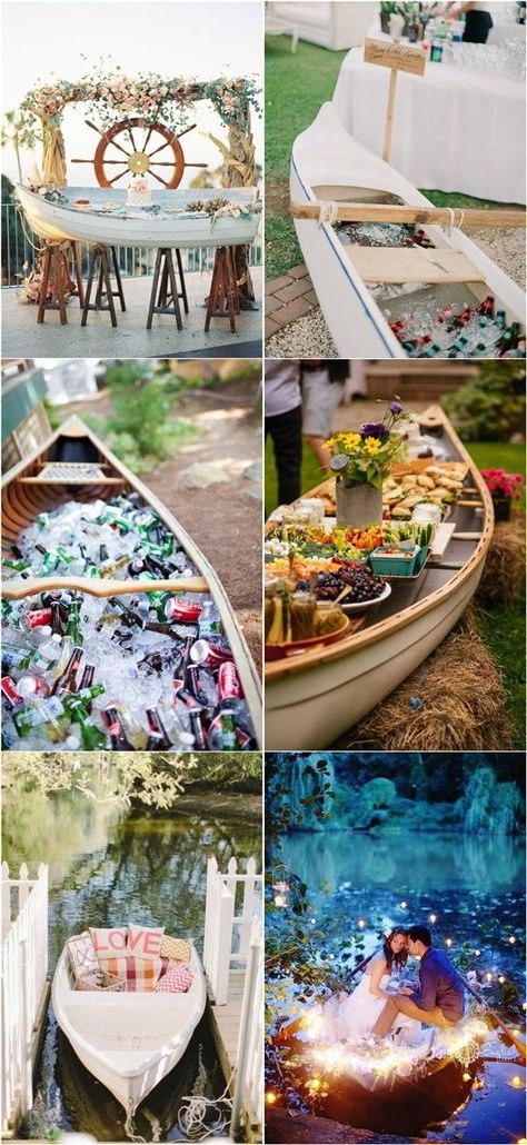 rustic wedding themes- canoe wedding decor ideashttp://www.deerpearlflowers.com/rustic-canoe-wedding-ideas/ Canoe Wedding, Riverside Weddings, Outdoor Entrance, Country Theme Wedding, Wedding Country, Wedding Decor Ideas, Country Theme, Outdoor Wedding Decorations, Wedding Rustic