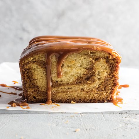 Strewn with ribbons of rich caramel, this Caramel Layer Loaf will quickly become your new favorite dessert. Caramel Layer Loaf   Save Recipe Print Yields: 1 (9x5-Inch) Loaf Ingredients 2¼ cups all-purpose flour, divided ½ cup sugar 1½ teaspoons baking soda ½ teaspoon kosher salt 1 cup whole buttermilk ¾ cup canola oil 2 large … Pumpkin Loaf, Swirled Bread, Summer Baking, Caramel Topping, Pumpkin Caramel, Homemade Cake Recipes, Sugar Sugar, Favorite Dessert, Caramel Recipes