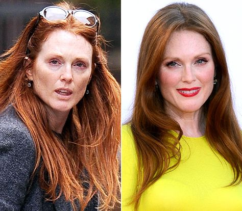 Julianne Moore #stars #celebrities #famosas #famosos #celebridades #no #makeup #sin #maquillaje With And Without Makeup, Celebs Without Makeup, Makeup Before And After, Actress Without Makeup, Celebrities Before And After, Power Of Makeup, Julianne Moore, Makeup Transformation, Photo Makeup