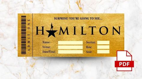 Hamilton Ticket Template PDF - Joy in Crafting Broadway Ticket Template, Hamilton Tickets Surprise Ideas, Ticket Template Free Printables, Hamilton Tickets, Ticket Template Free, Anthony Hamilton, Broadway Tickets, Listening Party, Hamilton Broadway