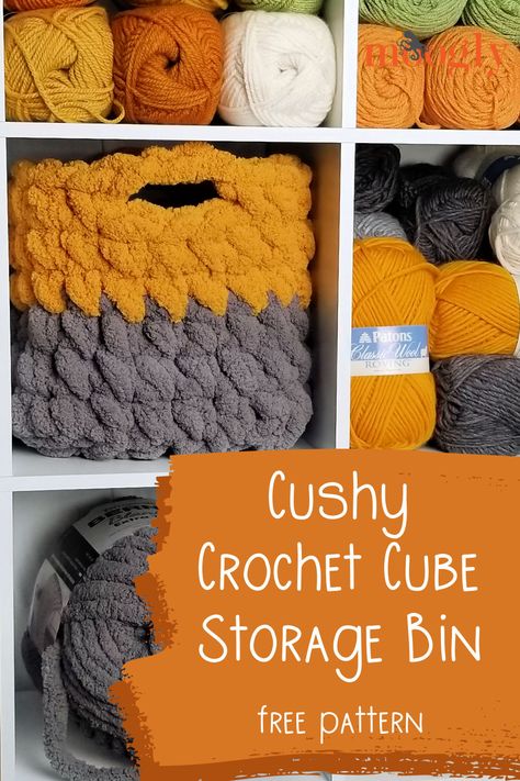 Free Crochet Pattern on Mooglyblog.com: Cube storage is in so many homes and offices these days - and the baskets are a great way to keep all your stuff organized. So I designed the Cushy Crochet Cube Storage Bin so you can make your own super-quick crochet storage baskets in your favorite home decor colors! via @moogly Crochet Cube Storage Bins, Crochet Cube, Crochet Storage Baskets Free, Cube Basket, Crochet Organizer, Crochet Storage Baskets, Knit Items, Cube Storage Bins, Crochet Storage