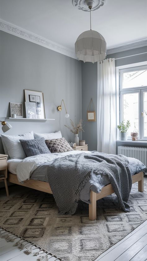 22 Gray Bedroom Ideas – Stylish Designs with Accent Colors, Decor, and Furniture Ideas Bedroom Ideas Grey Bedding, Grey Wooden Flooring Bedroom, Gray Floor Bedroom Ideas, Grey Wood Bedroom, Gray Walls Bedroom, Gray Bedroom Design, Bedroom Ideas Scandinavian, Gray Floors Bedroom, Light Gray Walls