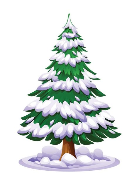 Snow covered pine tree cartoon illustration Snow Tree Drawing, Pine Tree Cartoon, Winter Party Decor, Winter Firs, Winter Valentines, Winter Party Decorations, Tree Cartoon, Teaching Graphic Design, Christmas Tree With Snow