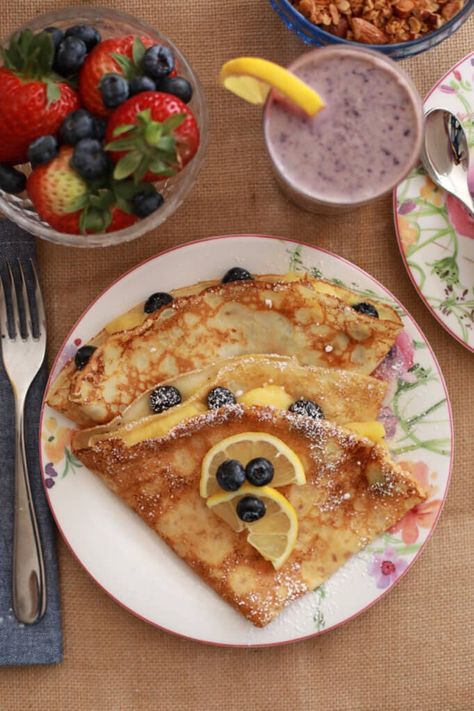 pancake tuesday Blueberry Crepes Recipe, Lemon Curd Crepes, Blueberry Lemon Curd, Blueberry Crepes, Cinnamon Roll Pancakes Recipe, Gemma Stafford, Pancake Tuesday, Recipes Brunch, Lemon And Blueberry