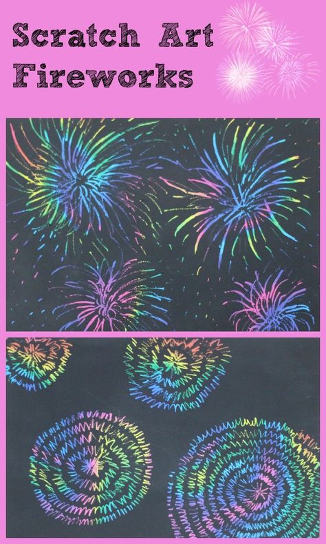 Scratch Paper Fireworks and Make your own Scratch Paper - Mum In The Madhouse- Mum In The Madhouse 4th Of July Paintings On Canvas For Kids, Chalk Fireworks, Pastel Fireworks, Simple Chalk Art, New Years Art, Paper Fireworks, Bonfire Night Crafts, Bonfire Night Activities, New Year Painting