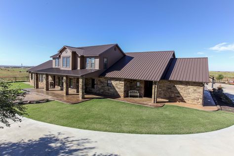 Metal Roofing Gallery - Category: R-Panel: Coco Brown_3 - Image: R-Panel_Coco Brown_3_1 | Mueller Inc Brown Metal Roof, Brown Brick Houses, Metal Roof Panels, Metal Roof Houses, Corrugated Metal Roof, Brown Roof, Fibreglass Roof, Corrugated Roofing, Brown Brick