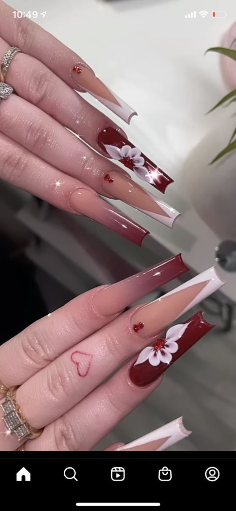 Maroon Long Acrylic Nails, Luxury Nails Classy Red, Maroon Birthday Nails, Black And Burgundy Nails Ideas, Burgundy Baddie Nails, Prom Nails Acrylic Burgundy, Burgandy Coffin Acrylic Nails, Nails Acrylic Wine Red, Garnet Nails Acrylic