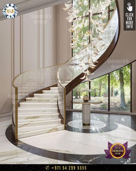 Stair Railing Makeover, Luxury Stairs, Spiral Stairs Design, Art Deco Style Interior, درج السلم, Staircase Interior Design, Modern Stair Railing, Luxury Staircase, Staircase Design Modern