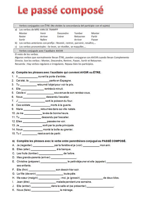 French Verbs Conjugation Worksheets, French Grammar Exercises, Grade 4 French Immersion, Er Verbs French, French Language Basics, Passe Compose French, French Worksheets, French Grammar, French Class