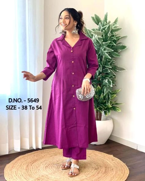 ₹699  👗 *Beautiful Heavy Cotton Slub / cotton Flex (खादी) Yarn Dyed Best Quality fabric 2 Piece Set - Long Length A-Line Pattern Kurti ( Length - 47”) With Wooden Buttons + Heavy Cotton Slub / Cotton Flex (खादी) Fabric Pant* 👗  ⭐ *D.NO. -  5649*  🎈 *2 Colours Available* 🎉  ⭐Size: *M/38, L/40, XL/42, XXL/44, XXXL/46, 4XL/48, 5XL/50, 6XL/52, 7XL/54*   🤩Price : *699/- Free Shipping (38 to 44 size)* 🤩  🤩 *Price:- 799/- free shipping ( 46 to 54 size)* 🤩  *COD Available :- 100/- Extra Paym... Airline Kurti Designs, A Line Kurti Pattern, A Line Kurta Designs, Colour Kurti Designs, Lining Kurti Pattern, Umbrella Kurti Design, A Line Kurti Designs, Plus Size Western Wear, College Formal